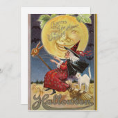 Oude Halloween Heks en Grote Maan  Feestdagenkaart (Voorkant / Achterkant)