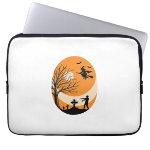 Oude Halloween Heks Maan Kerkhof Vector Ontwerp Laptop Sleeve