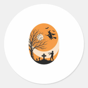 Oude Halloween Heks Maan Kerkhof Vector Ontwerp Ronde Sticker
