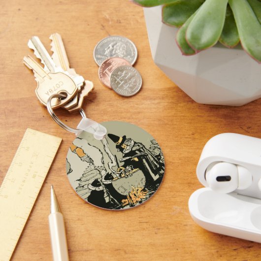 Oude Halloween, Heks met Ketel en Katten Sleutelhanger (Bureau)