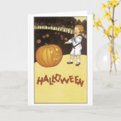 Oude Halloween, jongen ontmoet Jack-o'-lantaarn Kaart (Gele Bloem)
