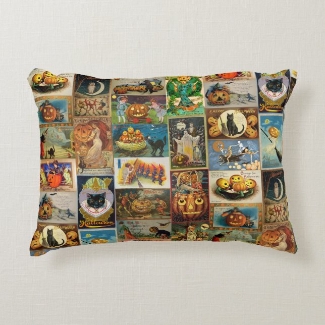 Oude Halloween Kaarten Collage Accent Kussen (Voorkant)