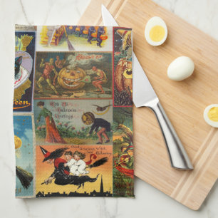 Oude Halloween Kaarten Collage Theedoek