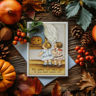 Oude Halloween-kabouters en kinderen Kaart