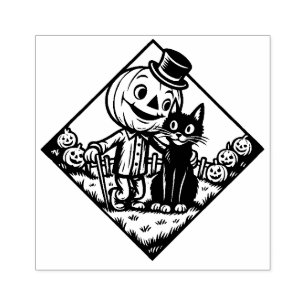 Oude Halloween kat en vogelverschrikker rubberen s Rubberstempel