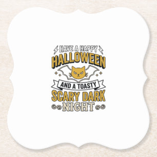 Oude Halloween Kat Griezeld Ontwerp Donkere Nacht_ Kartonnen Onderzetters