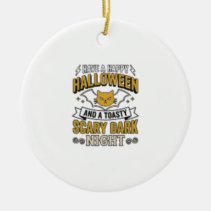 Oude Halloween Kat Griezeldonkere Nacht Ontwerp_1 Keramisch Ornament