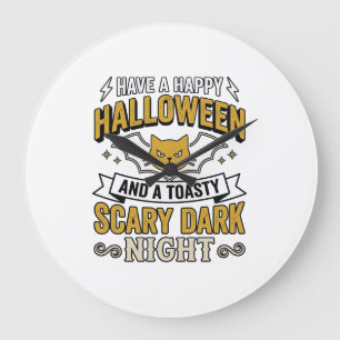 Oude Halloween Kat Griezelige Donkere Nacht Ontwer Grote Klok