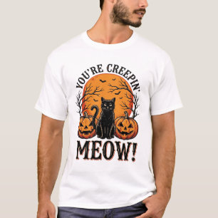 Oude Halloween Kat Kruipende Miauw Gravure_1 T-shirt