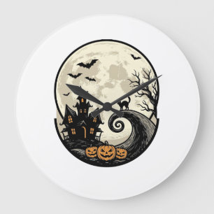 Oude Halloween Kat Maan Geheime Huis Vector Afbeel Grote Klok