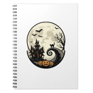 Oude Halloween Kat Maan Spookhuis Vector Afbeeldin Notitieboek