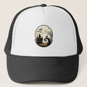 Oude Halloween Kat Maan Spookhuis Vector Afbeeldin Trucker Pet