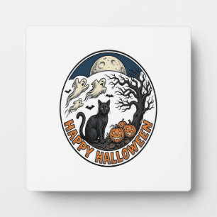 Oude Halloween Kat Maanlicht Spook Badge_1 Fotoplaat
