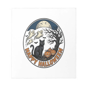 Oude Halloween Kat Maanlicht Spook Badge_1 Notitieblok