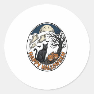 Oude Halloween Kat Maanlicht Spook Badge_1 Ronde Sticker