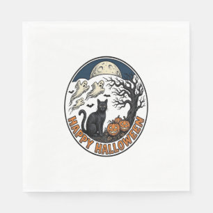 Oude Halloween Kat Maanlicht Spook Badge_1 Servet