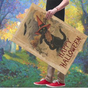 Oude Halloween kat met viool Poster