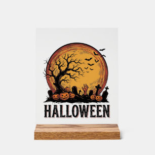 Oude Halloween Kerkhof Vleermuis Maan Kunst_1 Acryl Bord