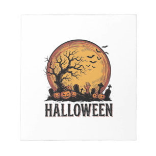 Oude Halloween Kerkhof Vleermuis Maan Kunst_1 Notitieblok