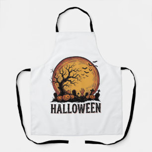 Oude Halloween Kerkhof Vleermuis Maan Kunst_1 Schort