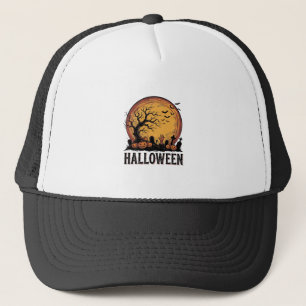 Oude Halloween Kerkhof Vleermuis Maan Kunst_1 Trucker Pet