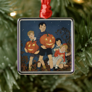 Oude Halloween, Kinderen die Pompoenen vasthouden Metalen Ornament