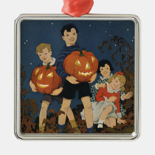 Oude Halloween, Kinderen die Pompoenen vasthouden Metalen Ornament
