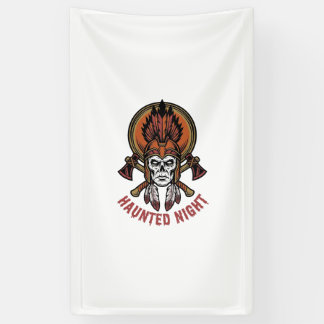 Oude Halloween krijger graveerafbeelding voor wit  Spandoek