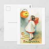 Oude halloween, meisje & Jack-o'-lantaarn Briefkaart (Voorkant / Achterkant)