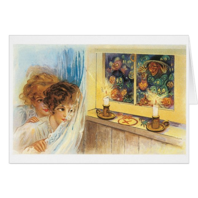 Oude Halloween, meisjes ontmoeten heks (Voorkant Horizontaal)