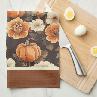 Oude Halloween Met Geest En Bloemen Theedoek