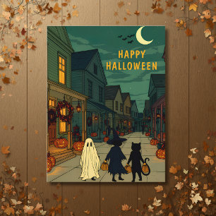 Oude Halloween Nacht Trick-or-Treat Briefkaart
