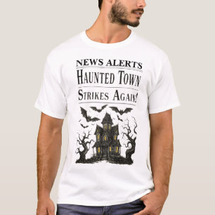 Oude Halloween Nieuwsberichten over Spokenhuizen T-shirt