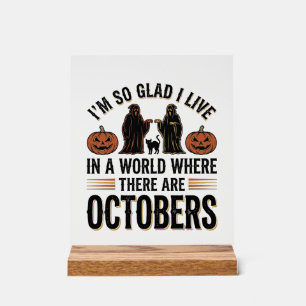 Oude Halloween Oktober Citaat Pompoen Kat Ontwerp Acryl Bord
