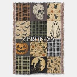 Oude Halloween Patchwork Herfst Gebreide Deken met