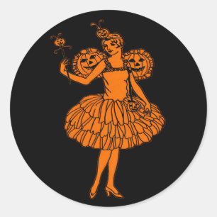 Oude Halloween Pompoen Fee Illustratie Ronde Sticker