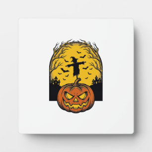 Oude Halloween Pompoen Maan Vogelverschrikker Kuns Fotoplaat