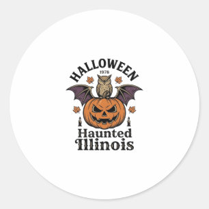 Oude Halloween Pompoen Uil Illinois Shirt Ontwerp Ronde Sticker