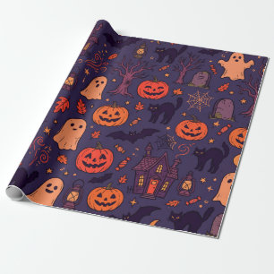 Oude Halloween Pompoenen Geesten & Zwarte Katten Cadeaupapier