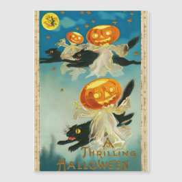 Oude Halloween pompoenen spoken en zwarte katten Magnetische Uitnodiging