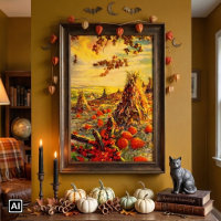 Oude Halloween pompoenveld met hooibergen