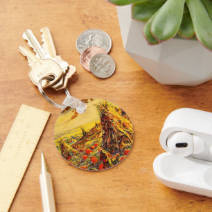 Oude Halloween pompoenveld met hooibergen Sleutelhanger