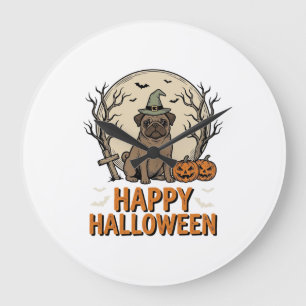 Oude Halloween Pug Hond Heksenhoed Shirt Ontwerp_1 Grote Klok