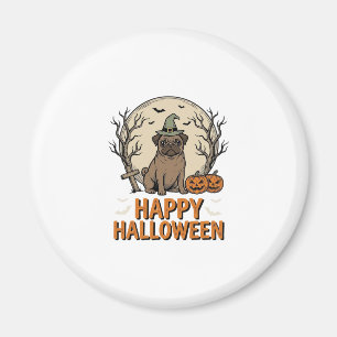 Oude Halloween Pug Hond Heksenhoed Shirt Ontwerp_1 Magneet