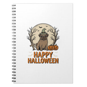 Oude Halloween Pug Hond Heksenhoed Shirt Ontwerp_1 Notitieboek
