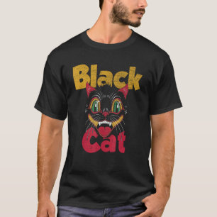 Oude Halloween Retro Zwarte Kat Retro Vuurwerk T-shirt