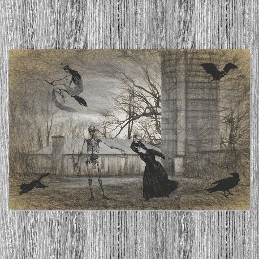 Oude Halloween-scène decoupage Ephemera Tissuepapier