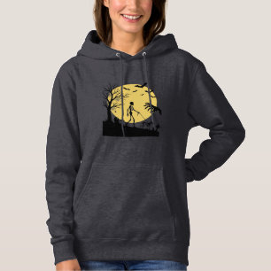 Oude Halloween Skelet Hond Maan Vector Design_ Hoodie