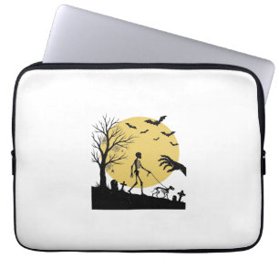 Oude Halloween Skelet Hond Maan Vector Design_ Laptop Sleeve