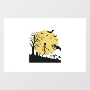 Oude Halloween Skelet Hond Maan Vector Design_ Raamsticker